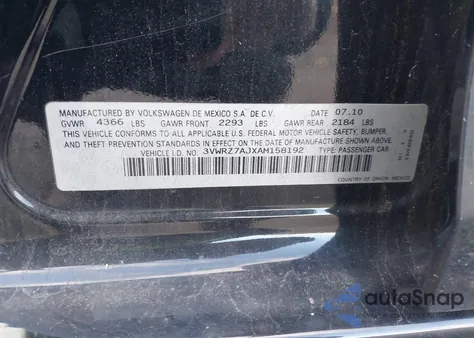 2010 Volkswagen Jetta Limited Edition from USA, damaged, VIN 3VWRZ7AJXAM158192